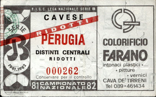biglietto Ticket Stadio Cavese Perugia campionato nazionale 81-82