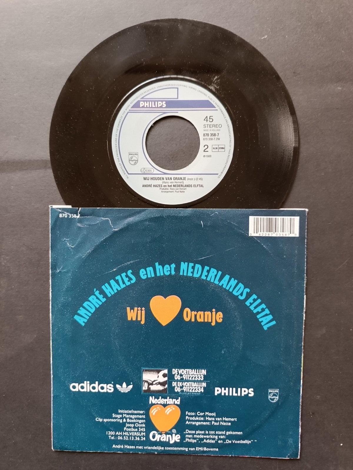 Vinile 45 giri ANDRE HAZES en het NEDERLANDS ELFTAL Wij Oranje