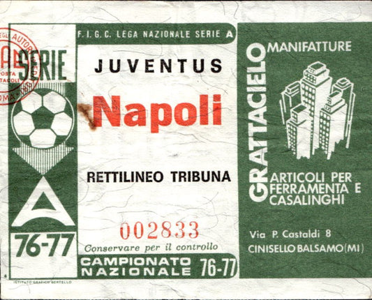 biglietto Ticket Stadio Juventus Napoli Campionato Nazionale 76-77 n 002833
