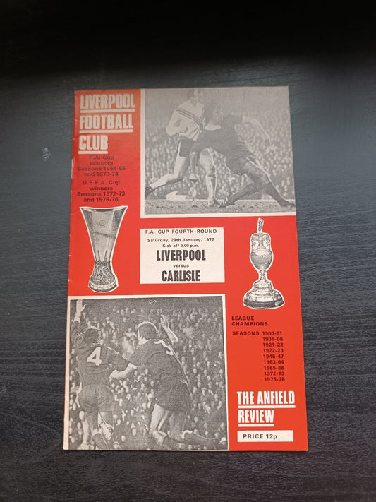 programma calcio  Liverpool V Carlisle 29th 1977