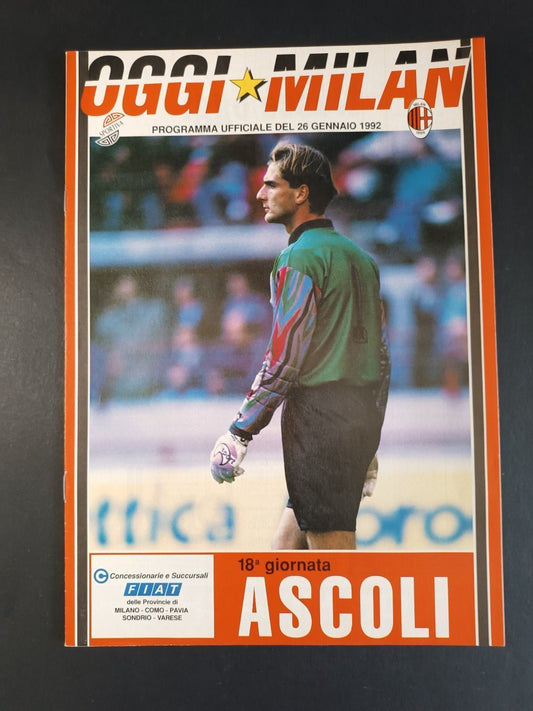 programma ufficiale OGGI MILAN 26 gennaio 1992 Ascoli 18�  Seba Rossi