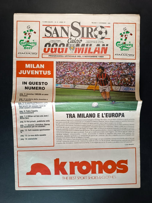 rivista SANSIRO calcio n 9 - 1989 - Programma Milan Juve