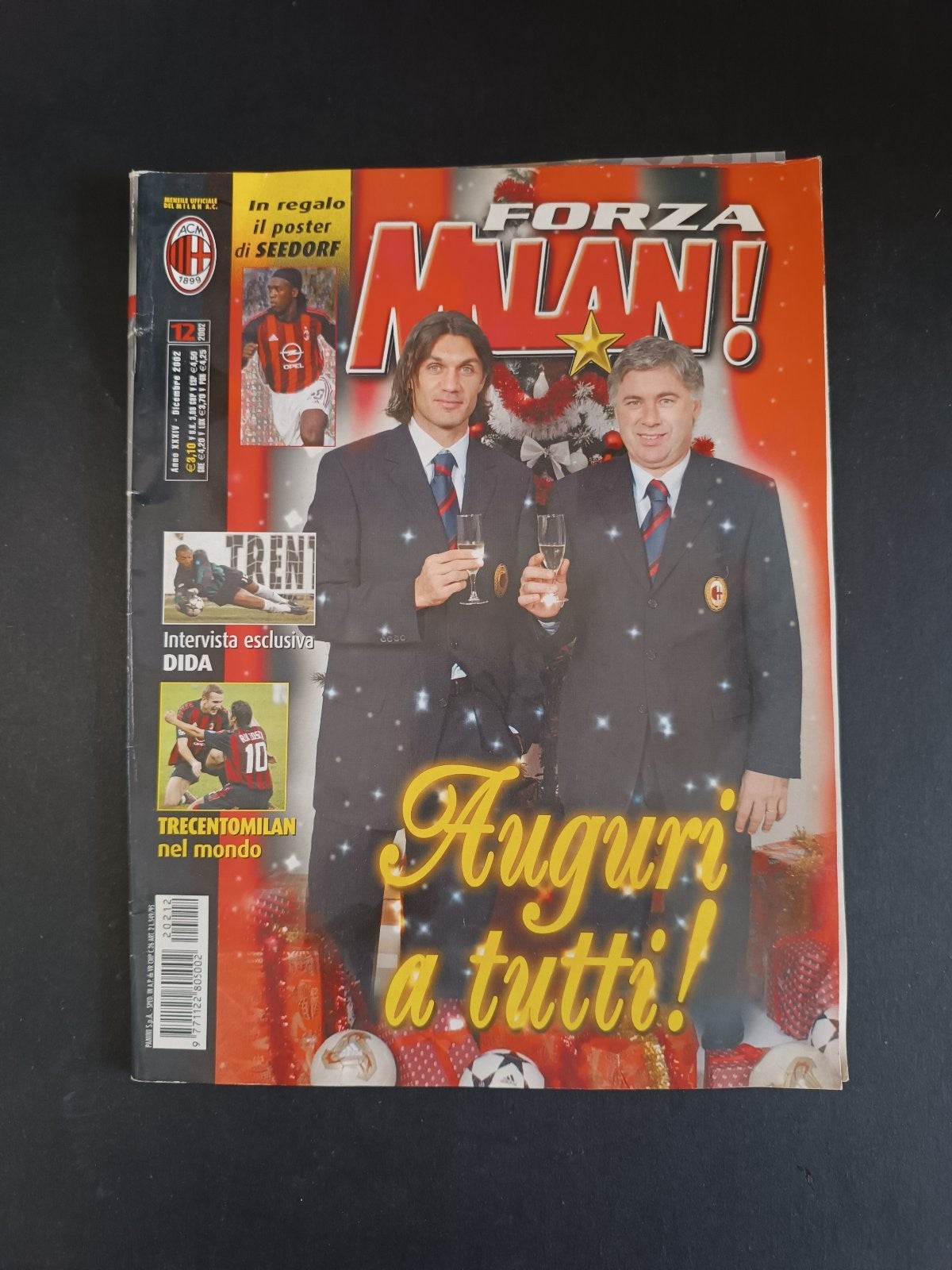 rivista FORZA MILAN - anno 2002 - n 12 Ancelotti e Maldini (con poster)