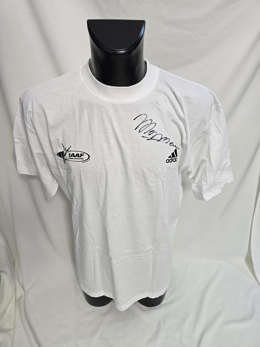 Tshirt Adidas in cotone IAAF world athletic day 2001  autografata Pietro MENNEA