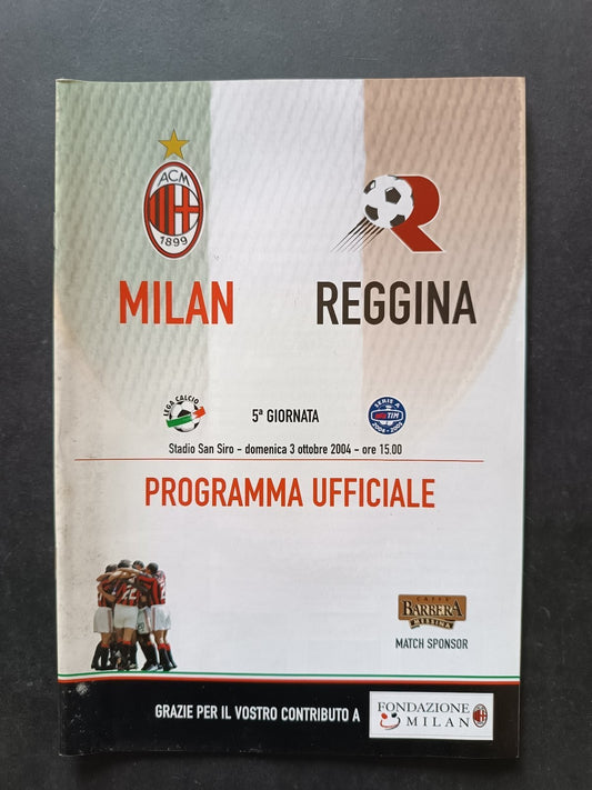programma Ufficiale MILAN REGGINA 3 ottobre 2004