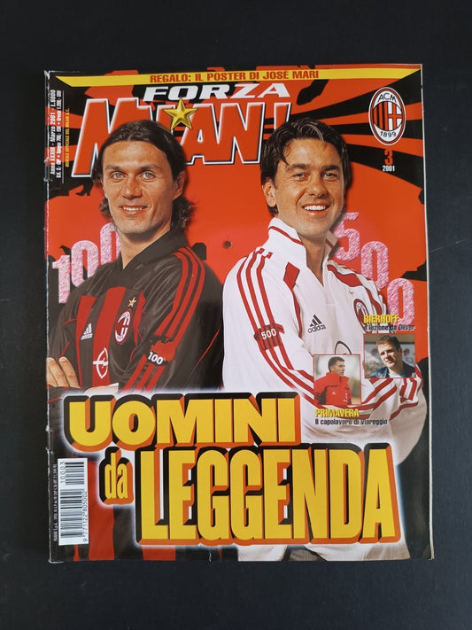 rivista FORZA MILAN - anno 2001 - n 3 Costacurta e Maldini (con poster)