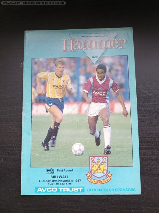 programma calcio West Ham United V Millwall 10th 1987