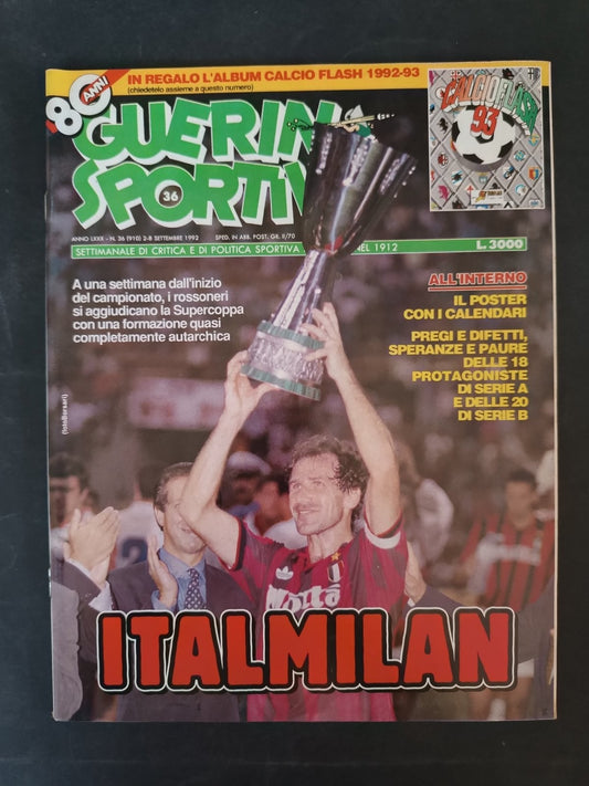 rivista Guerin Sportivo anno LXXX nr 25  1992  Baresi no poster