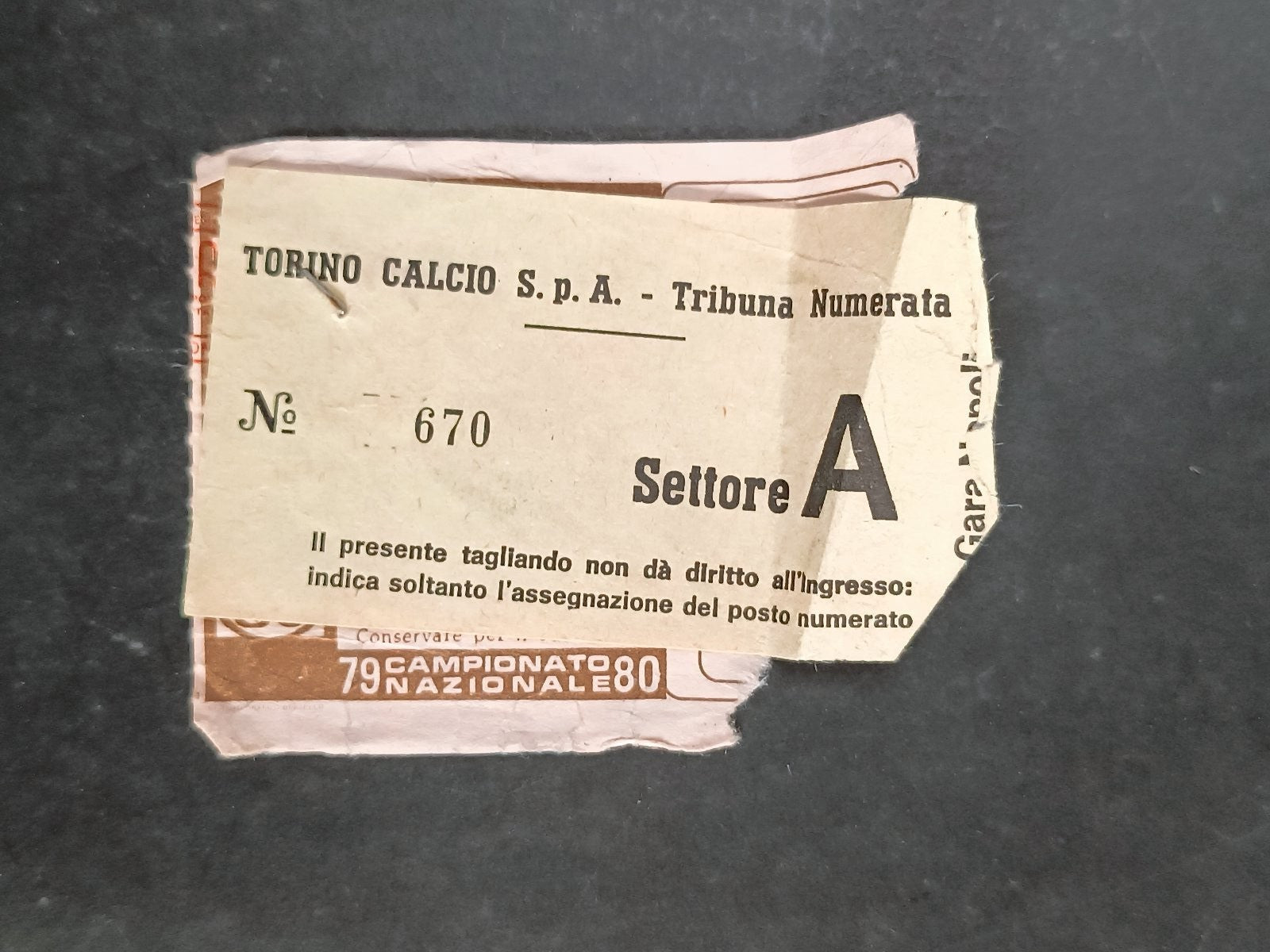 biglietto TORINO- NAPOLI  posto 000042 - 1979-80