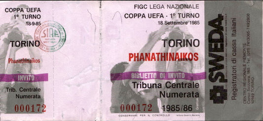 Biglietto stadio Torino-Phanathinaikos 18/09/1985 Coppa Uefa