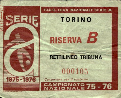 Biglietto stadio Torino Riserva B Campionato Nazionale 75-76