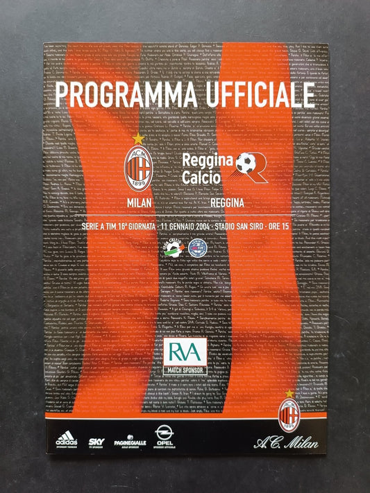programma Ufficiale MILAN REGGINA 11 gennaio 2004