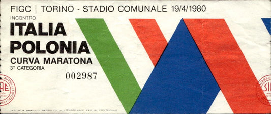 Biglietto stadio Italia-Polonia Torino Stadio Comunale 19/04/1980