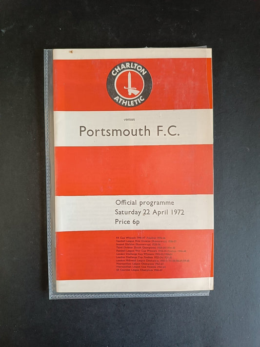 programma calcio Charlton Athletic vs Portsmouth 1972
