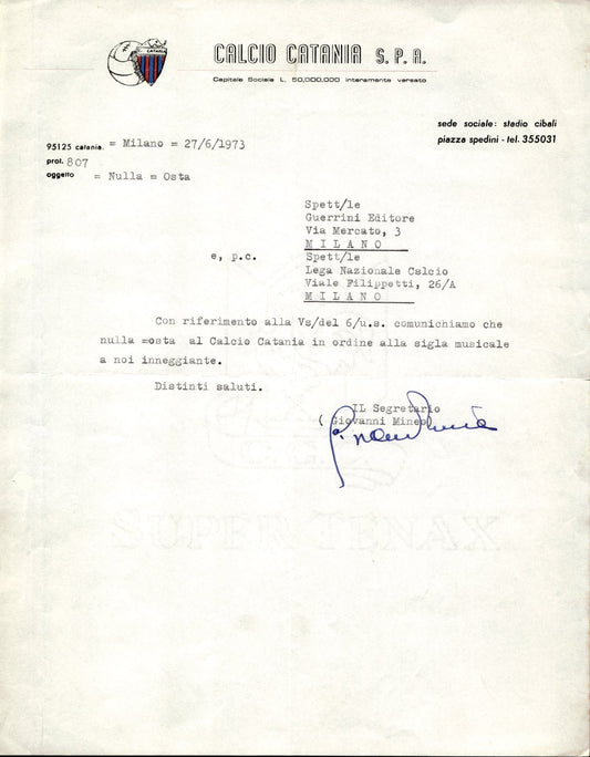 carta intestata societ� sportiva U.S. Catania Spa 1973 04