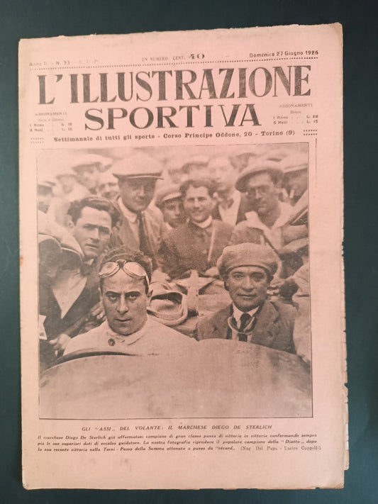 rivista L'ILLUSTRAZIONE SPORTIVA n 33 - anno 1926 - Marchese D. De Sterlich