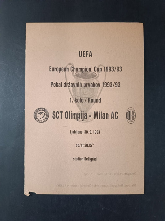 programma UEFA OLIMPIJA MILAN 30 settembre 1993
