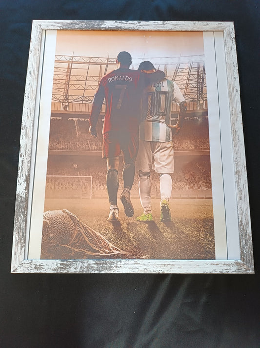 quadro con poster Ronaldo-Messi 65x55cm circa