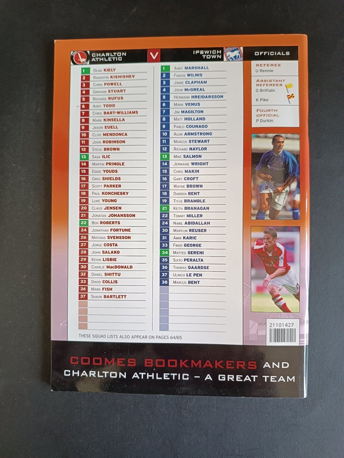 programma calcio Charlton Athletic vs Ipswich Town 2002