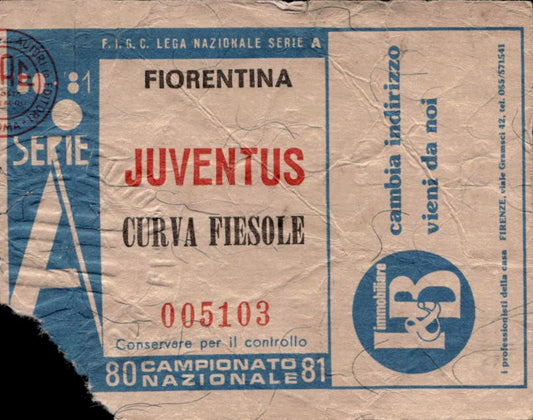 biglietto Ticket Stadio Fiorentina Juventus Campionato Nazionale 80-81