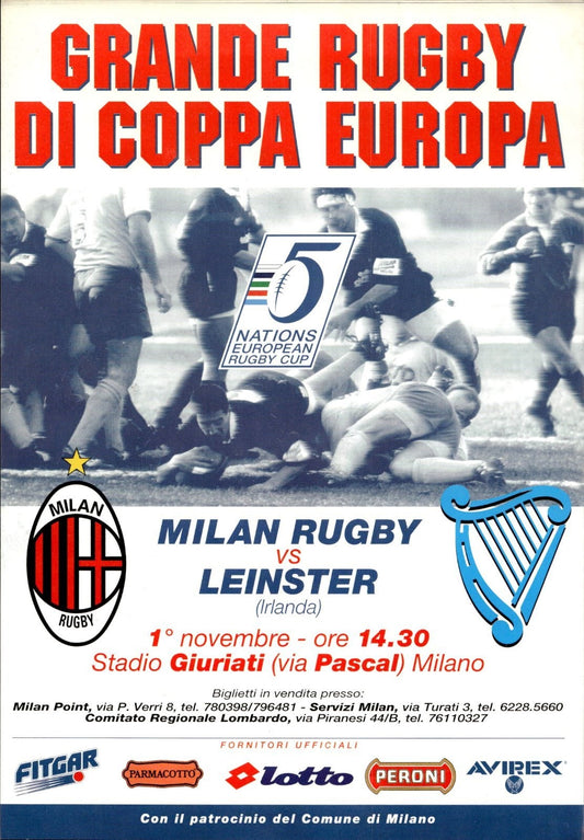 Volantino  17 x 24 cm Milan Grande Rugby di Coppa Europa Milan vs Leinster