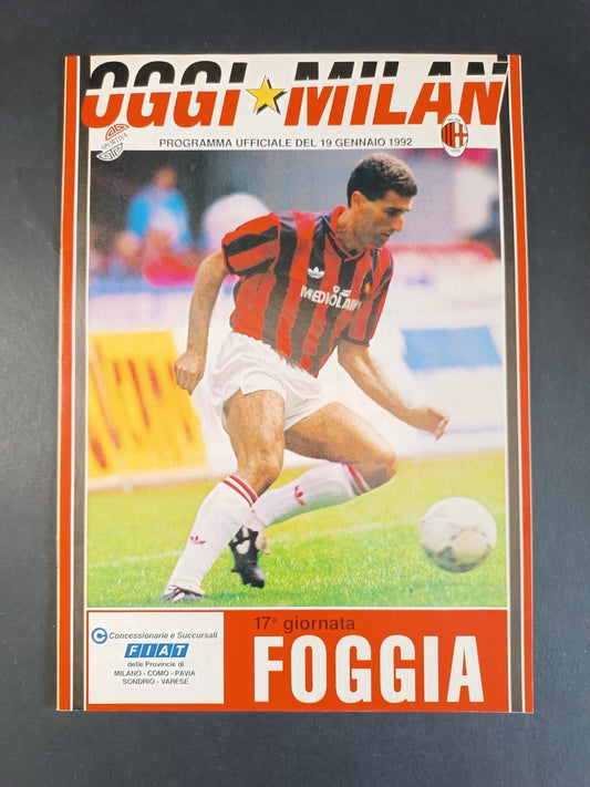 programma ufficiale OGGI MILAN 19 gennaio 1992 Foggia 17� Tassotti
