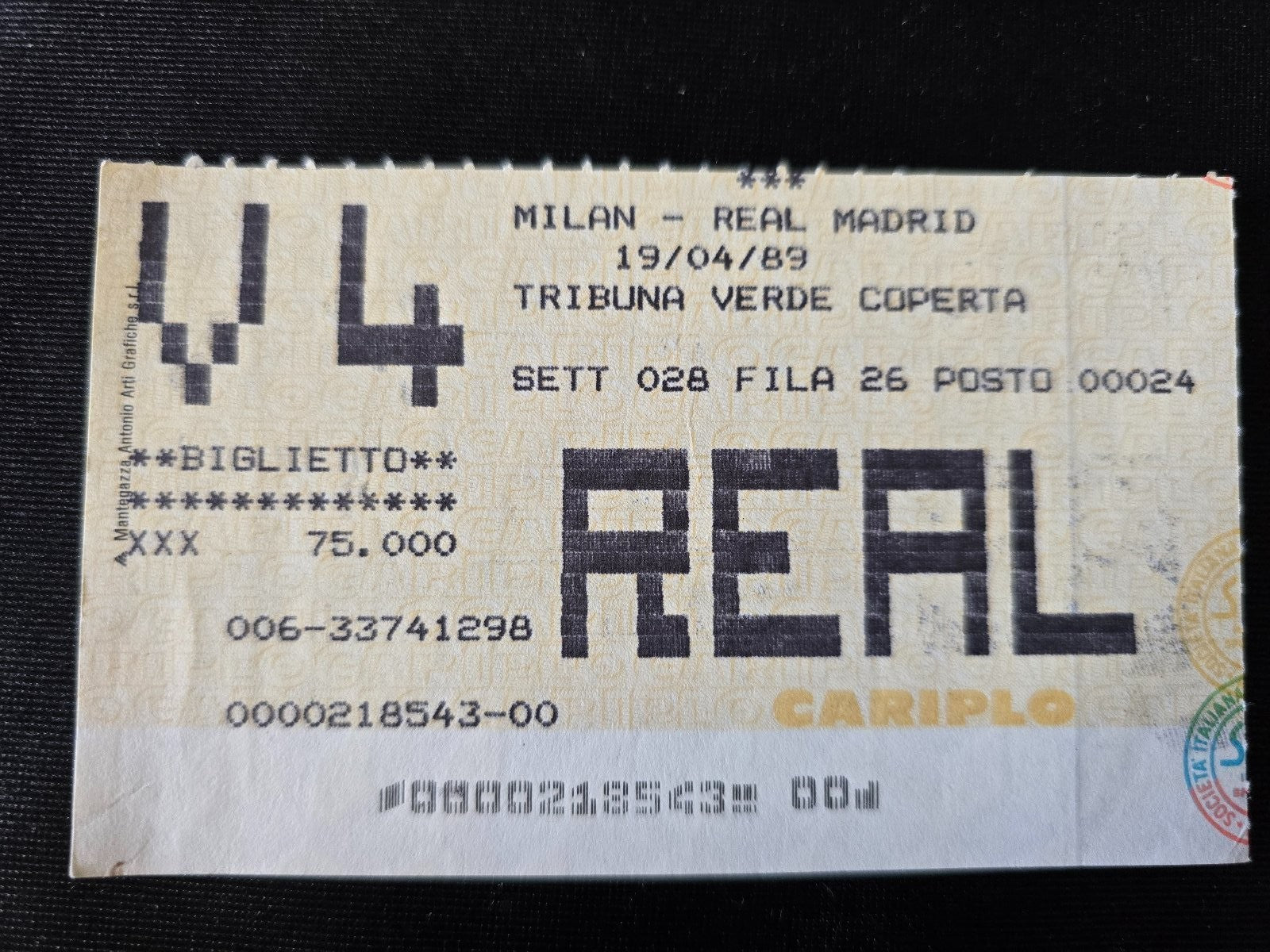 Biglietto Ticket Milan 5-0 Real Madrid  1989 semifinale coppa campioni