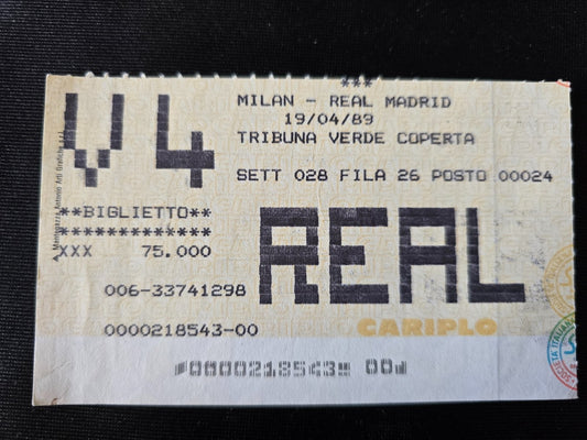 Biglietto Ticket Milan 5-0 Real Madrid  1989 semifinale coppa campioni
