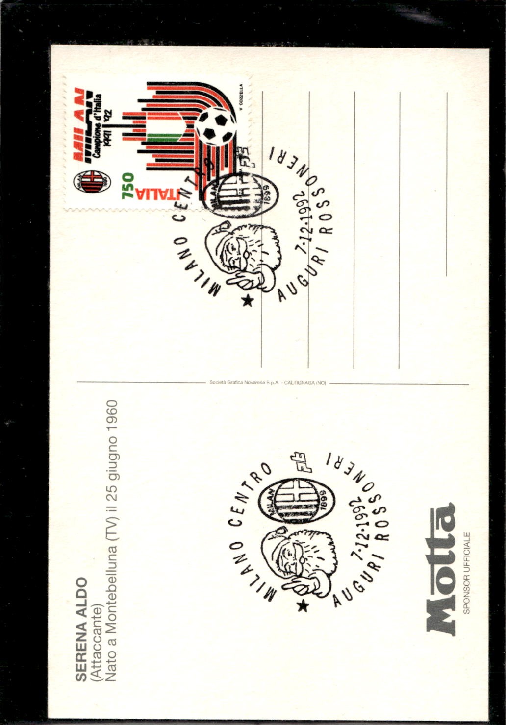 cartolina postcard calcio Milan Aldo Serena 1992