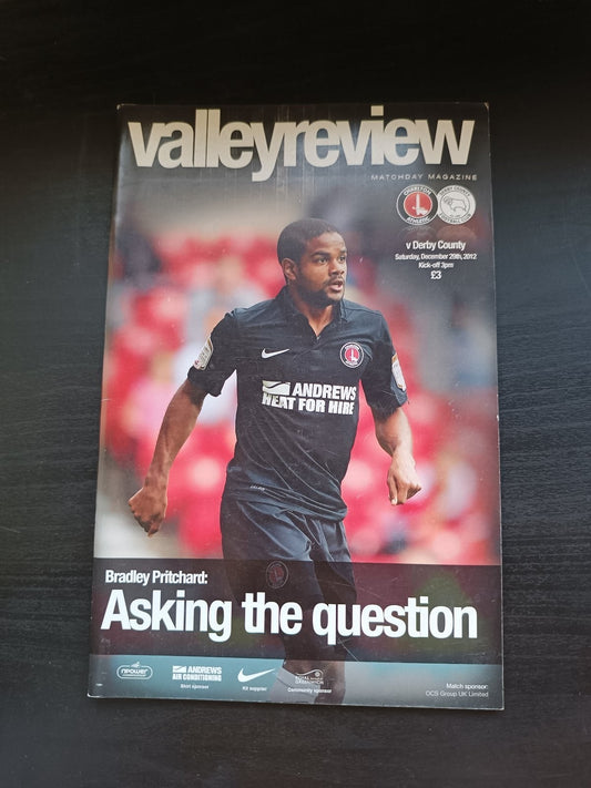 programma calcio Charlton Athetlic V Derby County 29th 2012