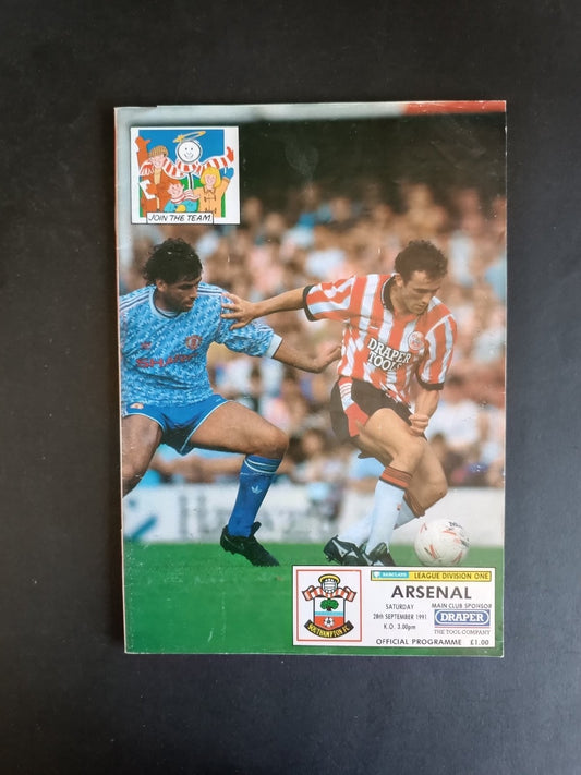 programma calcio Arsenal vs Southampton 1991