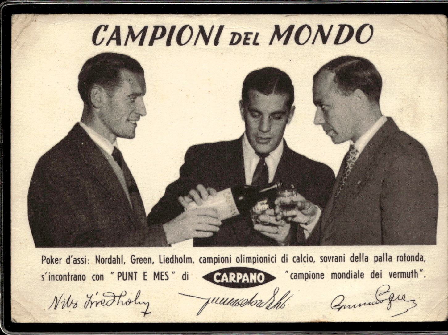 cartolina postcard calcio Campioni del Mondo Nordahl Green Liedholm 1950/51