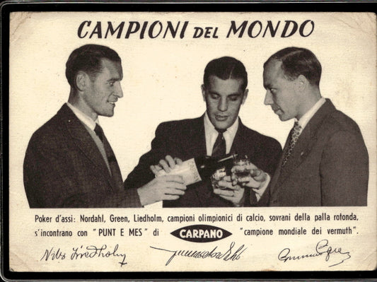 cartolina postcard calcio Campioni del Mondo Nordahl Green Liedholm 1950/51