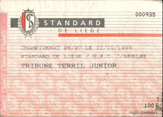 biglietto stadio STANDARD DE LIEGE CHAMPIONNAT 96/97