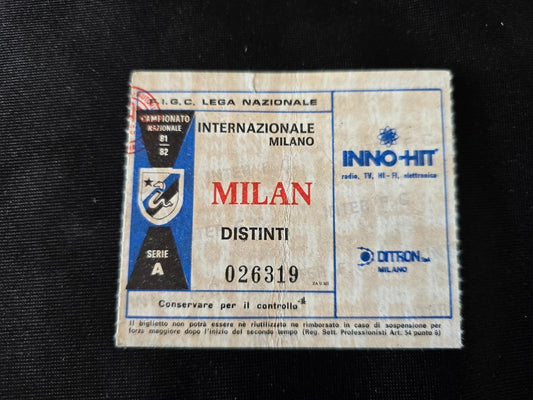 Biglietto Ticket Inter Milan campionato serie A 1981/82 distinti