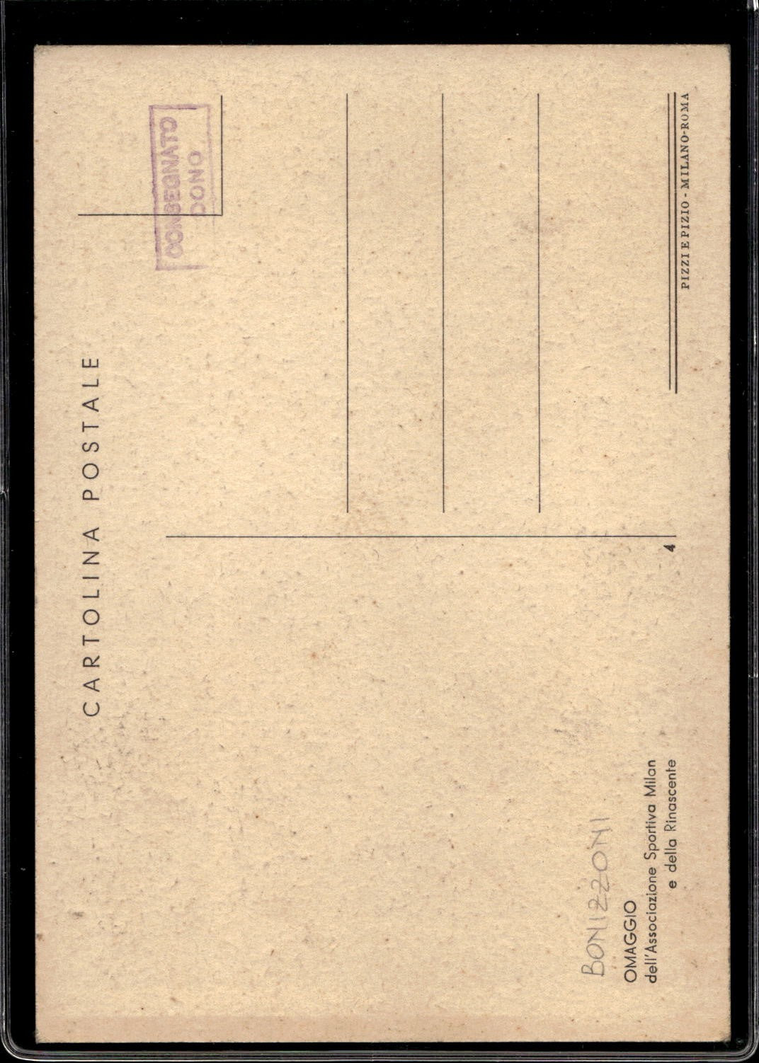 cartolina postcard calcio Milan #4 Bonizzoni