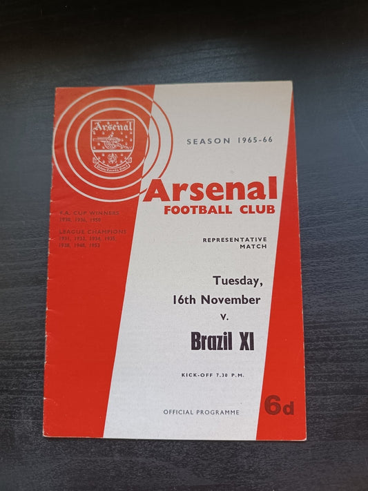 programma calcio Arsenal V Brasil 16th 1965