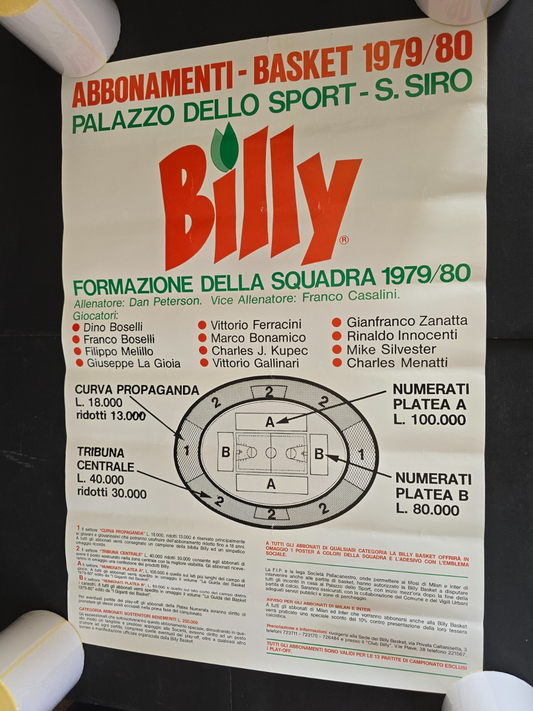 BILLY Olimpia Milano Basket  1979/ poster ufficiale campagna abbonamenti