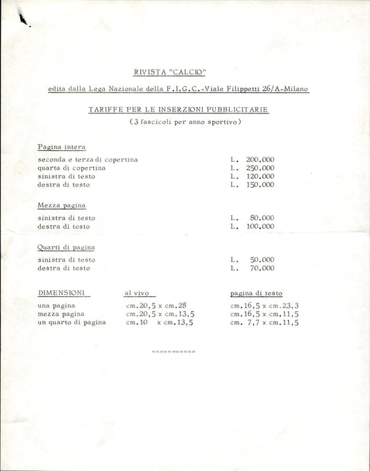 carta intestata societ� sportiva Rivista calcio prezziario