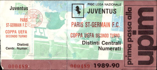 Biglietto stadio Juventus-Paris Saint Germain F.C Coppa Uefa 1989-90