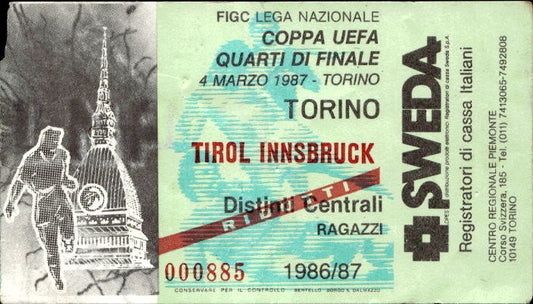 Biglietto stadio Torino-Triol Innsbruck Coppa Uefa 04/03/1987 Torino n 000885