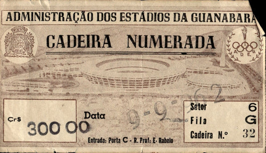 biglietto stadio ADMINISTRACAO DOS ESTADIO DA GUANABARA CADEIRA NUMERATA