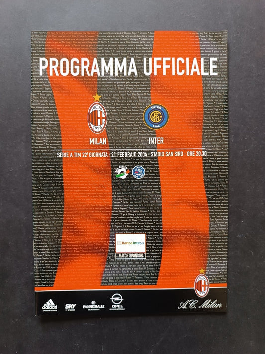 programma Ufficiale MILAN INTER 21 febbraio 2004