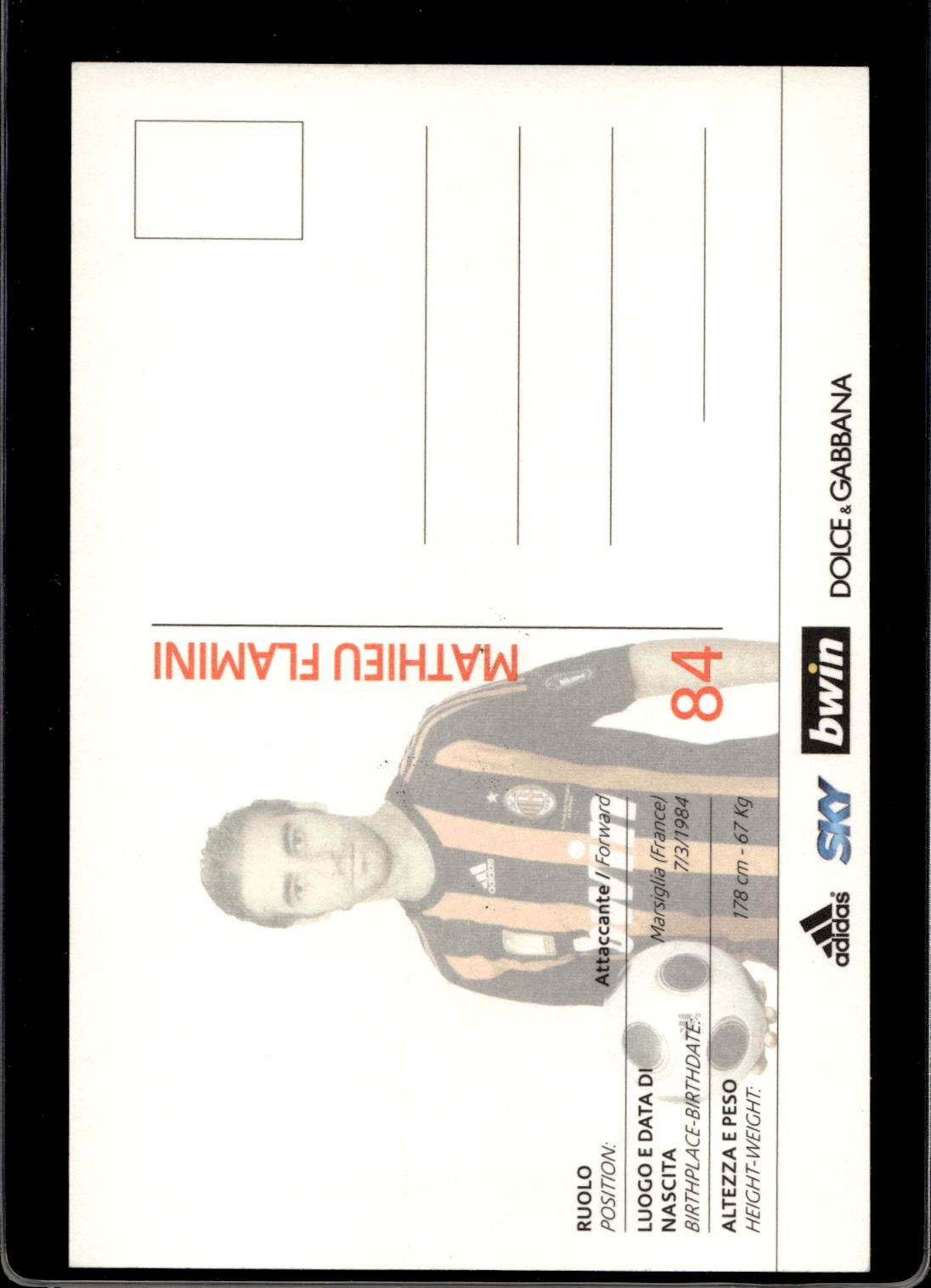 cartolina postcard Calcio Milan con Autografo 2008/09 Flamini