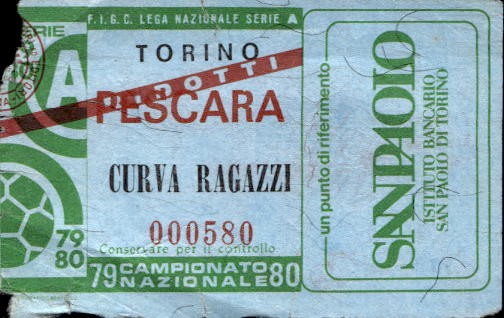 Biglietto stadio Torino-Pescara Campionato Nazionale 79-80
