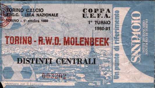 Biglietto stadio Torino-R.W.D Molenbeek 1980-81 Coppa Uefa n 003202