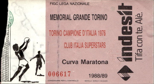 Biglietto stadio Memorial grande Torino campione d'Italia 1976 1988/89