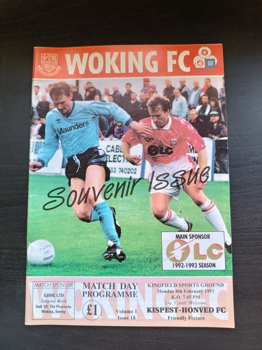 programma calcio Woking V Kispest-Honved 8th 1993