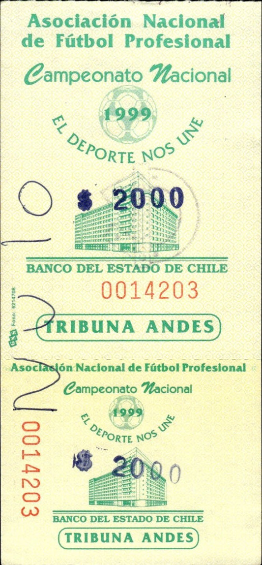 biglietto stadio CAMPEONATO NACIONAL EL DEPORTE NOS UNE 1999 N 0014203
