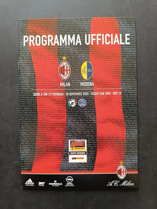 programma Ufficiale MILAN MODENA 30 novembre 2003